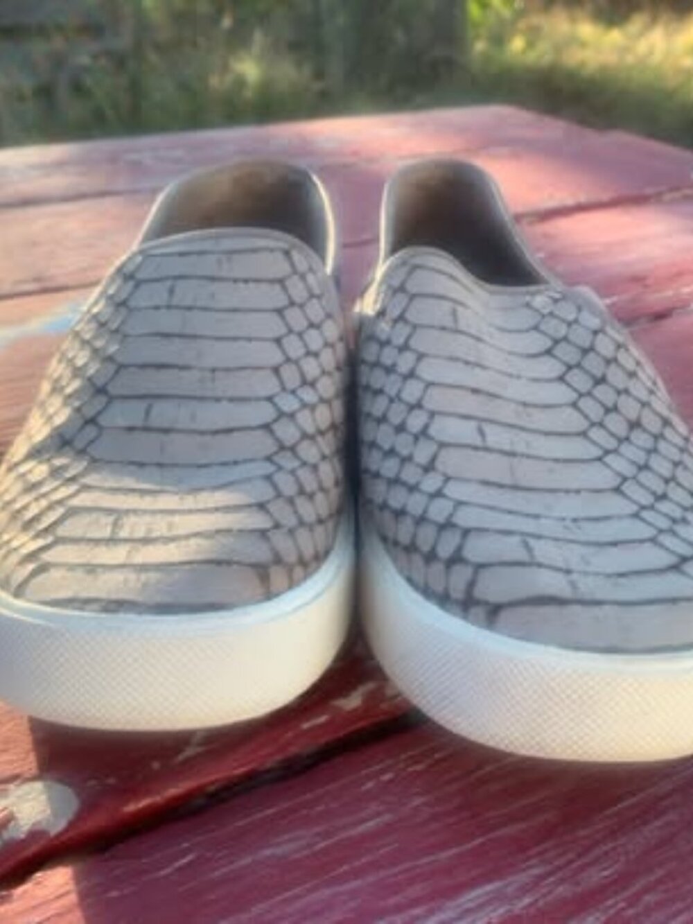 Vince Blair Snake-Effect Leather Slip-On Sneakers Woodsmoke Gray Women's 5